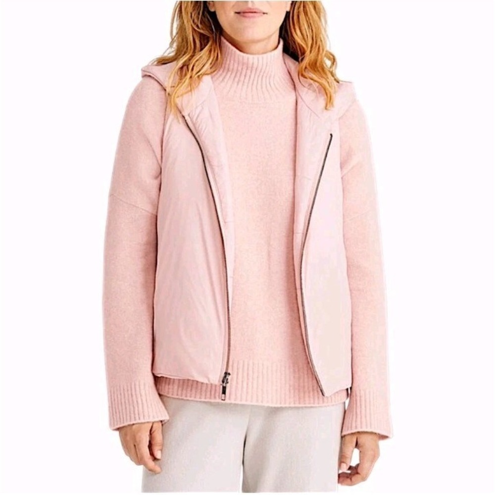 Eileen Fisher Petal pink Soft recycled nylon hooded puffer vest Women's Size M